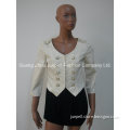 Collarless Faux Leather Jacket